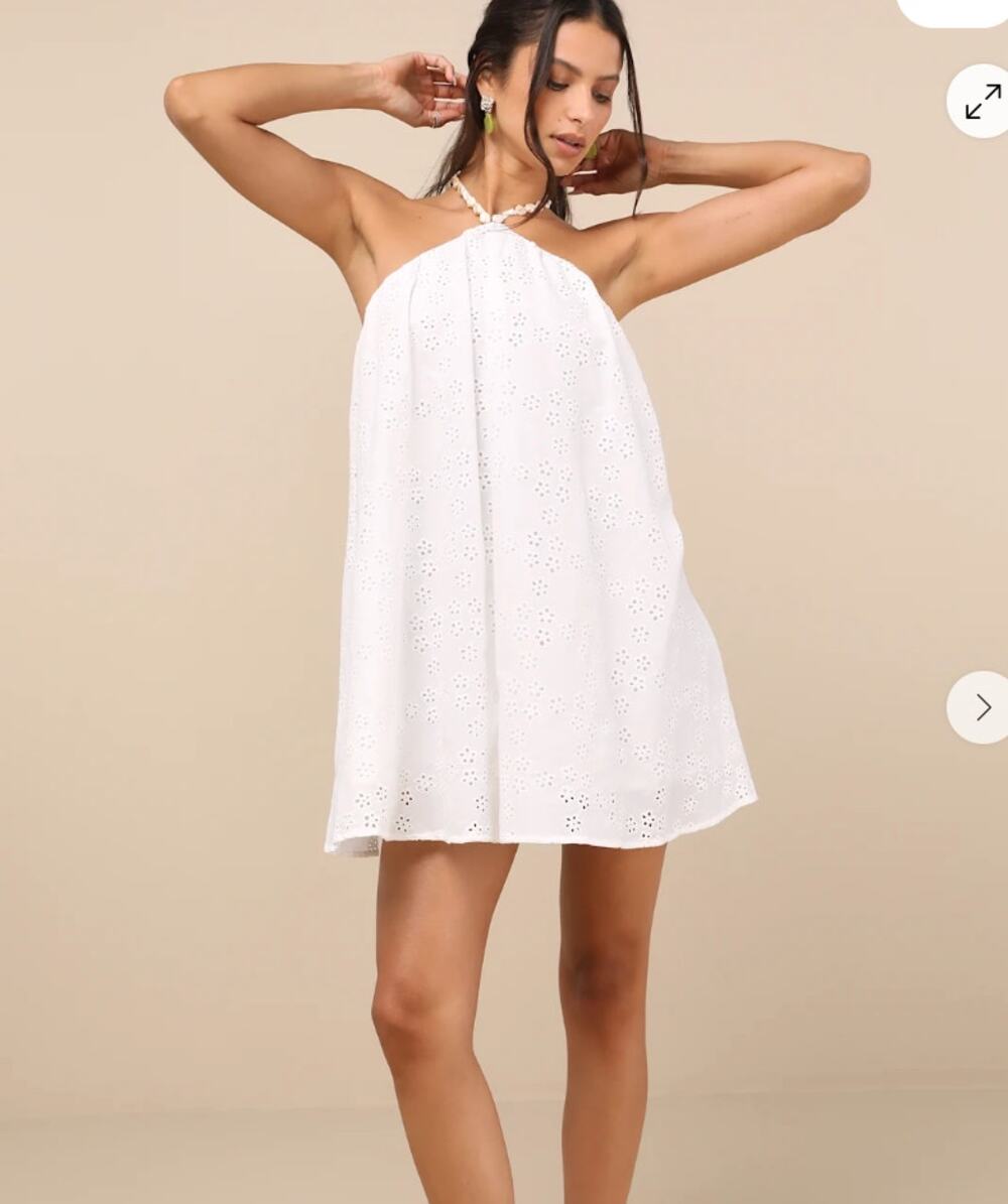 Lulus Mina White Cotton Resort Vacation Bridal Dress NWT Size S
